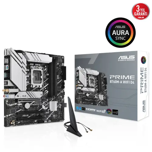 ASUS Prime B760M-A WIFI D4 Intel B760 Soket 1700 DDR4 5333(OC)MHz mATX Gaming (Oyuncu) Anakart