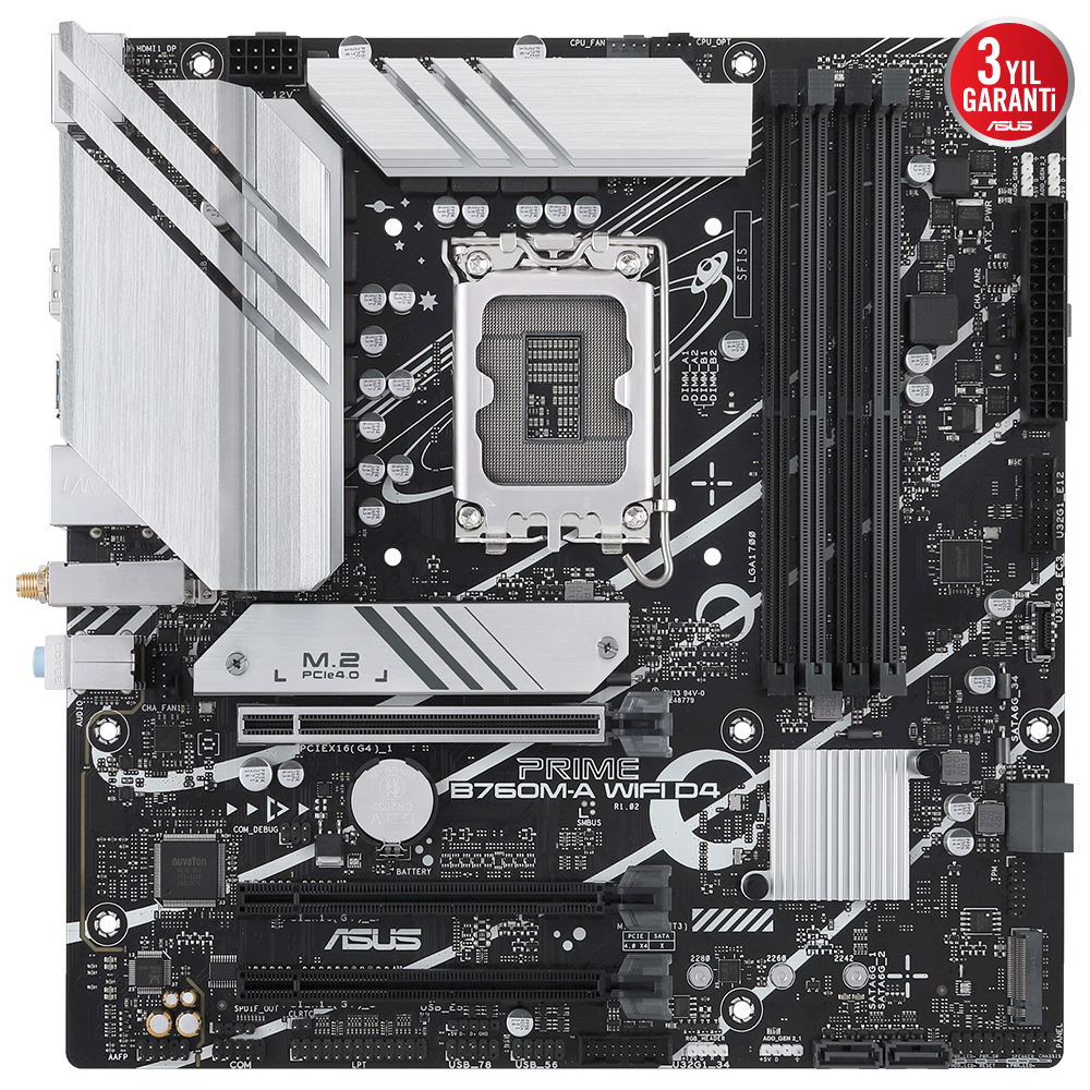 ASUS Prime B760M-A WIFI D4 Intel B760 Soket 1700 DDR4 5333(OC)MHz mATX Gaming (Oyuncu) Anakart