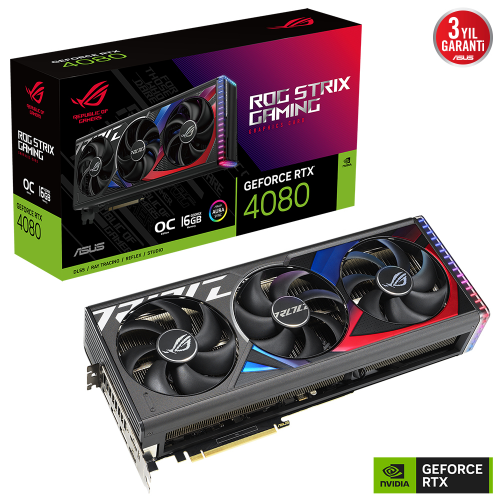 ASUS ROG Strix GeForce RTX 4080 OC ROG-STRIX-RTX4080-O16G-GAMING 16GB GDDR6X 256Bit DX12 DLSS 3 Gaming (Oyuncu) Ekran Kartı