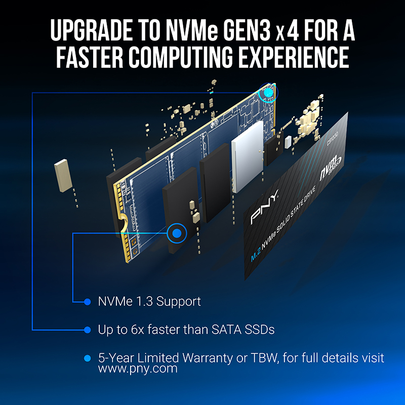 PNY CS1030 1TB 2100/1700 MB/s NVMe PCIe Gen3x 4 M.2 SSD Disk (M280CS1030-1TB-RB)