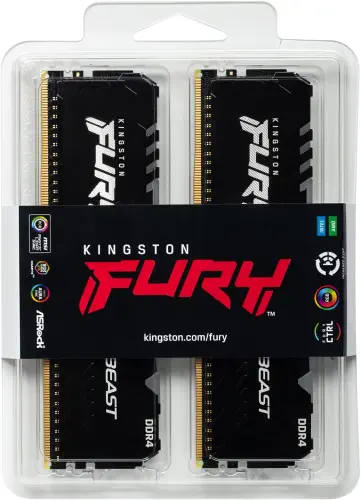 Kingston Fury Beast RGB KF432C16BB1AK2/32 32GB (2x16GB) DDR4 3200MHz CL16 Siyah Gaming Ram (Bellek)