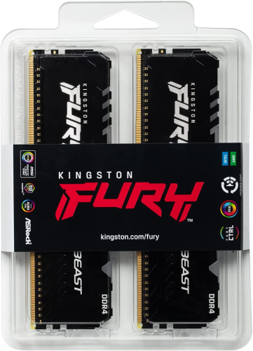 Kingston Fury Beast RGB KF432C16BB1AK2/32 32GB (2x16GB) DDR4 3200MHz CL16 Siyah Gaming Ram (Bellek)