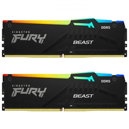 Kingston Fury Beast RGB KF556C36BBEAK2/16 16GB (2x8GB) DDR5 5600MHz CL36 Siyah Gaming Ram (Bellek)
