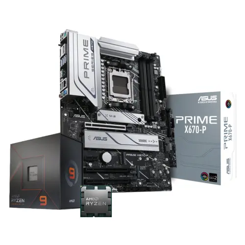 AMD Ryzen 9 7900X 4.70GHz 12 Çekirdek 76MB Önbellek Soket AM5 İşlemci + Asus Prime X670-P AMD X670 Soket AM5 DDR5 6400(OC)MHz ATX Gaming (Oyuncu) Anakart Bundle