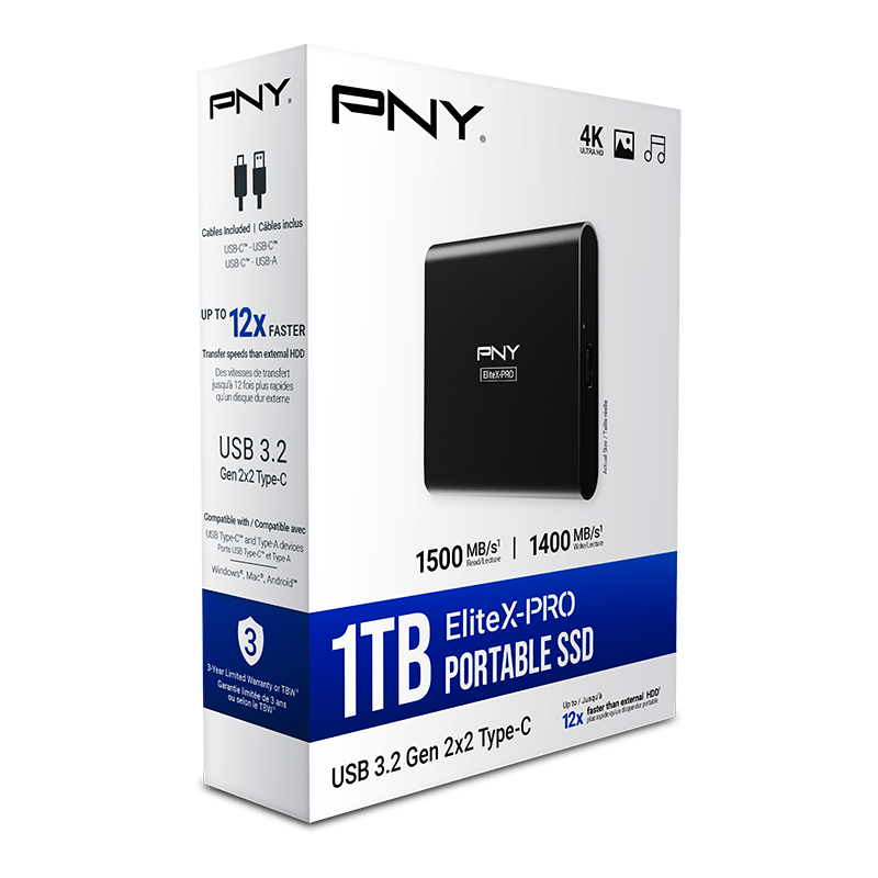 PNY Pro Elite X CS2260 1TB 1500/1400MB/s USB 3.2 Gen2 Type-C Taşınabilir SSD Disk (PSD0CS2260-1TB-RB)