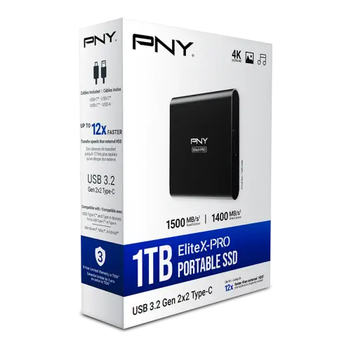 PNY Pro Elite X CS2260 1TB 1500/1400MB/s USB 3.2 Gen2 Type-C Taşınabilir SSD Disk (PSD0CS2260-1TB-RB)
