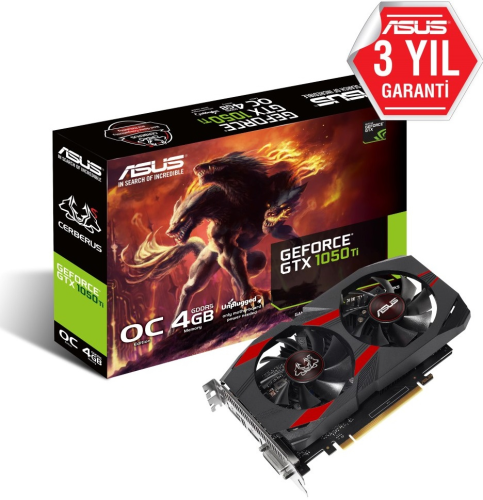 ASUS Cerberus GeForce GTX 1050 Ti OC CERBERUS-GTX1050TI-O4G 4GB GDDR5 128Bit DX12 Gaming (Oyuncu) Ekran Kartı