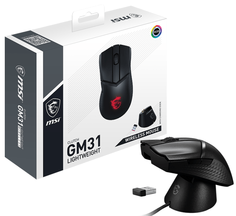 MSI Clutch GM31 Lightweight Wireless 12000DPI 6 Tuş RGB Optik Kablosuz Gaming (Oyuncu) Mouse