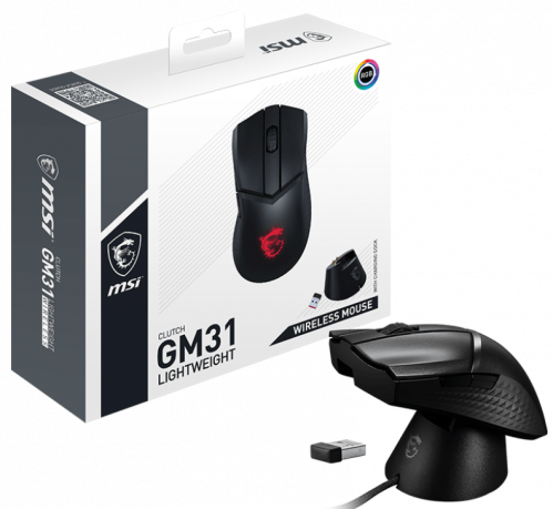 MSI Clutch GM31 Lightweight Wireless 12000DPI 6 Tuş RGB Optik Kablosuz Gaming (Oyuncu) Mouse