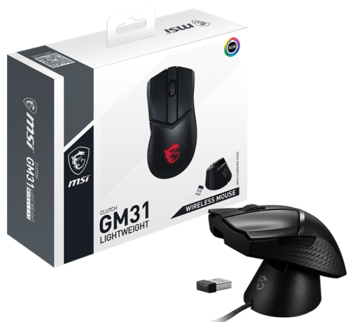 MSI Clutch GM31 Lightweight Wireless 12000DPI 6 Tuş RGB Optik Kablosuz Gaming (Oyuncu) Mouse