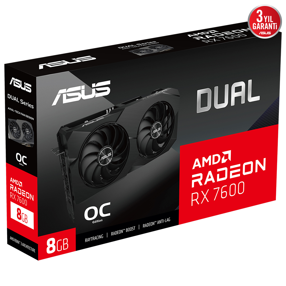 ASUS Dual Radeon RX 7600 OC DUAL-RX7600-O8G GDDR6 128Bit DX12 Gaming (Oyuncu) Ekran Kartı