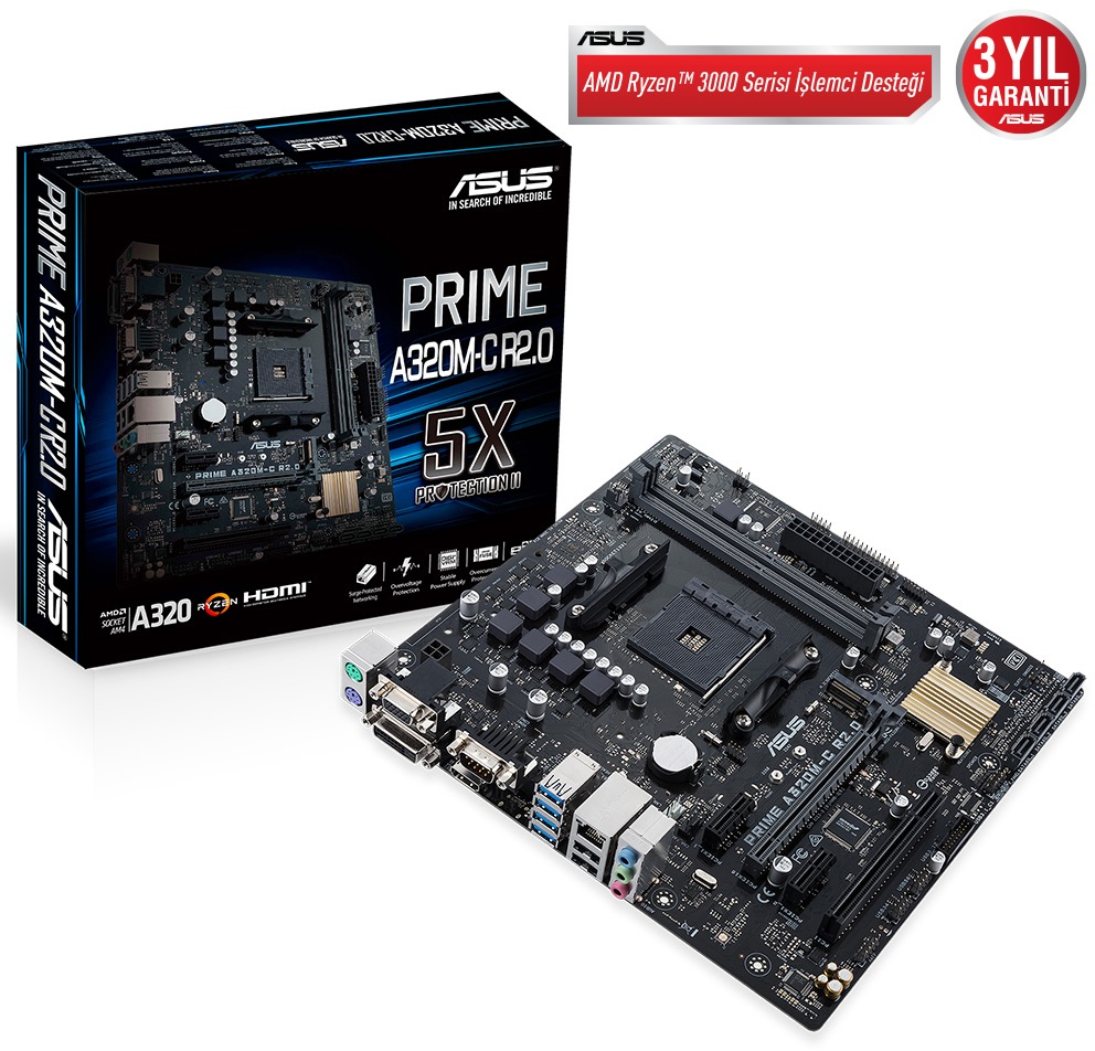 ASUS Prime A320M-C R2.0 AMD A320 Soket AM4 DDR4 3200(OC)MHz mATX Gaming Anakart