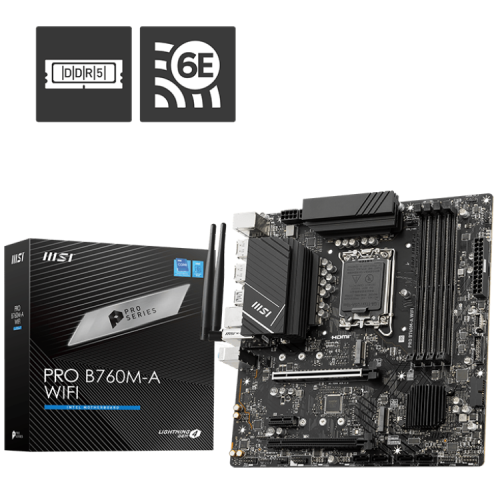 MSI PRO B760M-A WIFI DDR5 Intel B760 Soket 1700 DDR5 6800(OC)MHz mATX Gaming (Oyuncu) Anakart