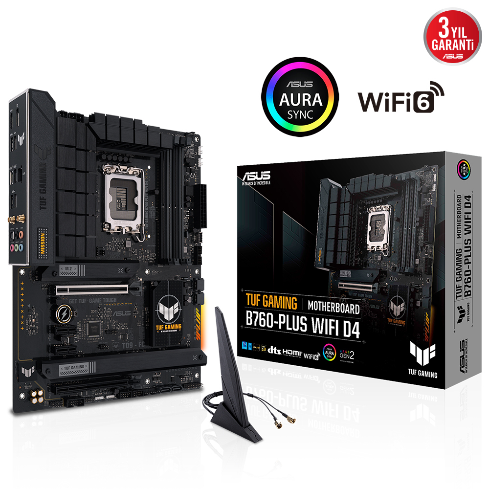 ASUS TUF Gaming B760-Plus WIFI D4 Intel B760 Soket 1700 DDR4 5333(OC)MHz ATX Gaming (Oyuncu) Anakart