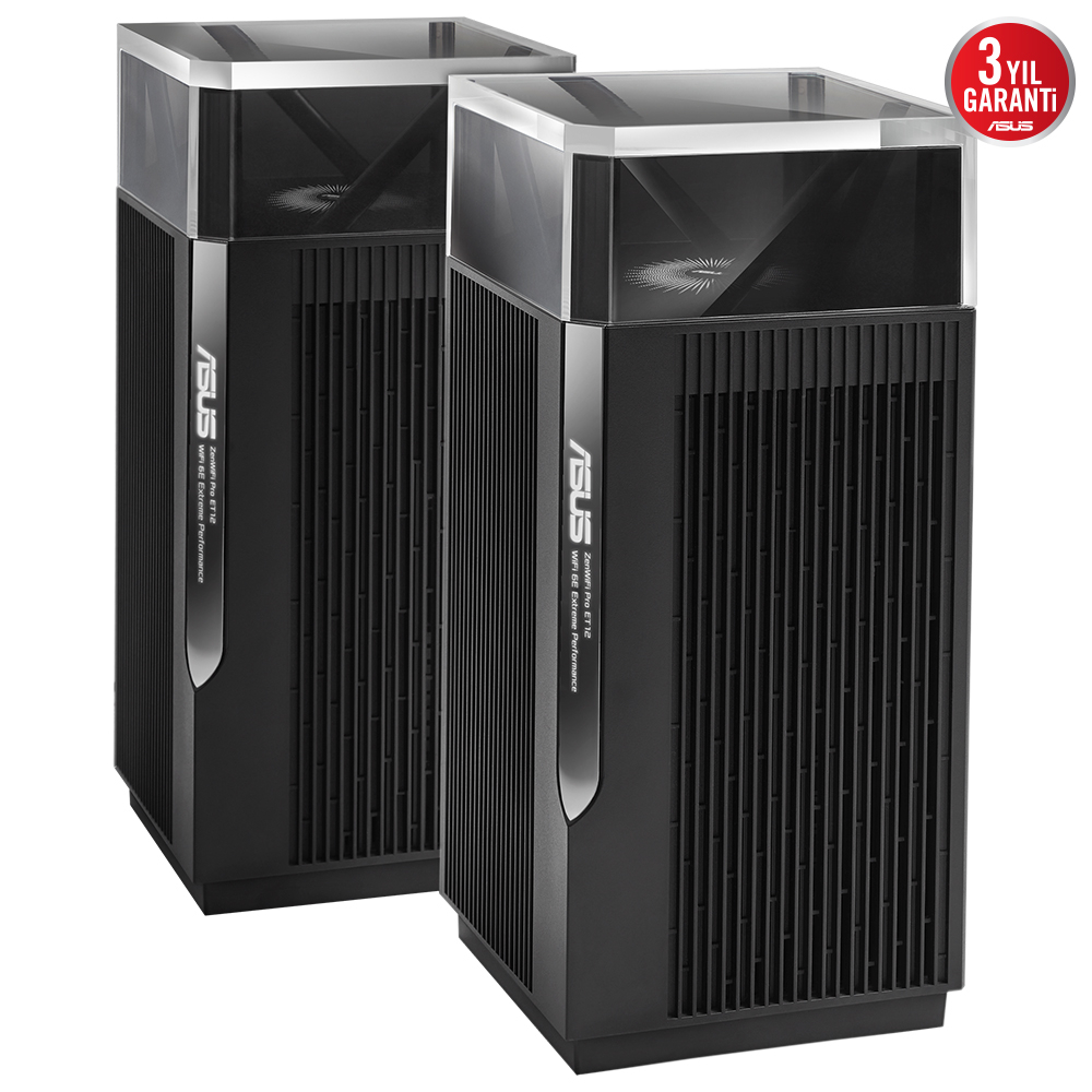 ASUS ZenWiFi Pro ET12 WIFI 6 AiProtection Pro Siyah Ağ Dağıtım Mesh Sistemi (2`li)