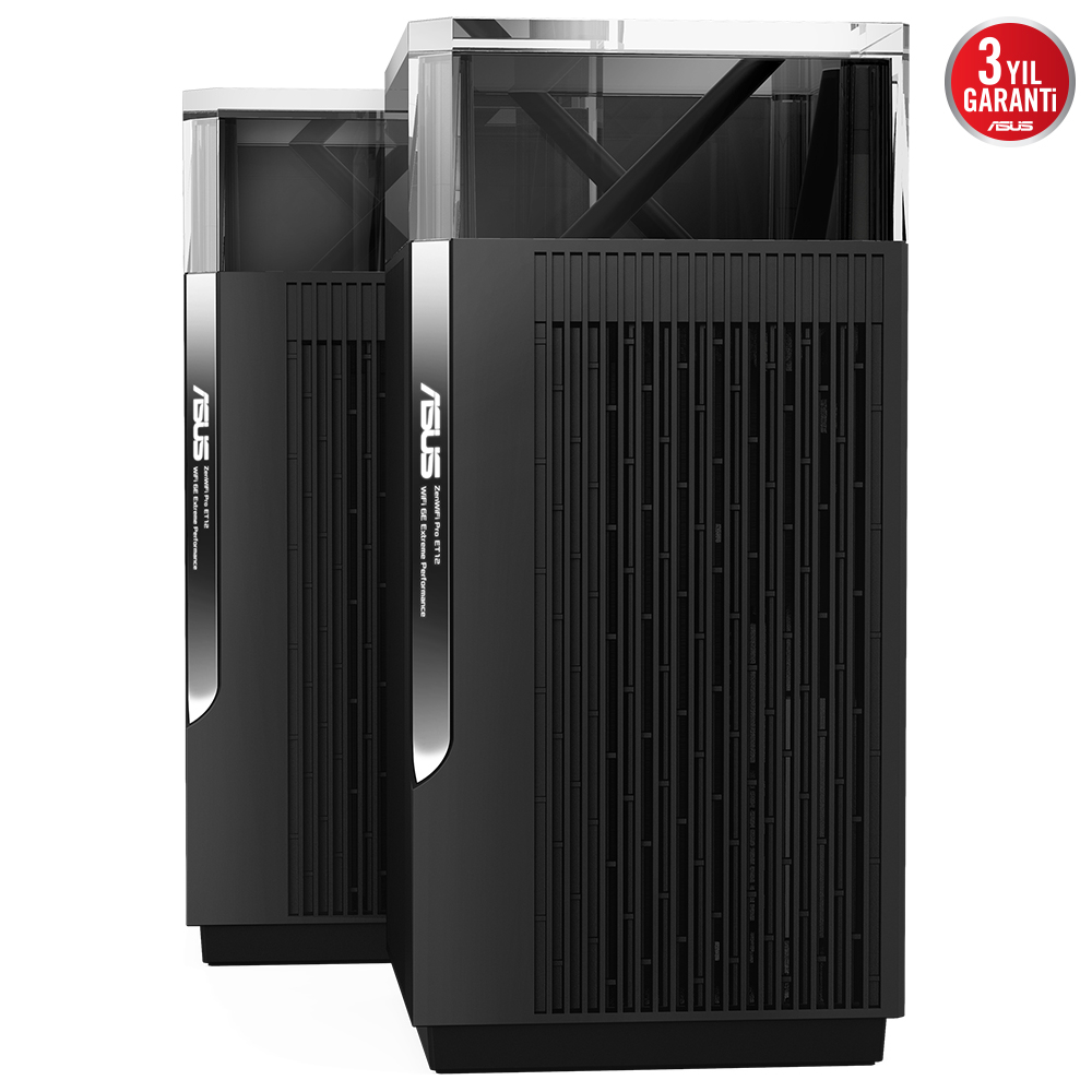 ASUS ZenWiFi Pro ET12 WIFI 6 AiProtection Pro Siyah Ağ Dağıtım Mesh Sistemi (2`li)
