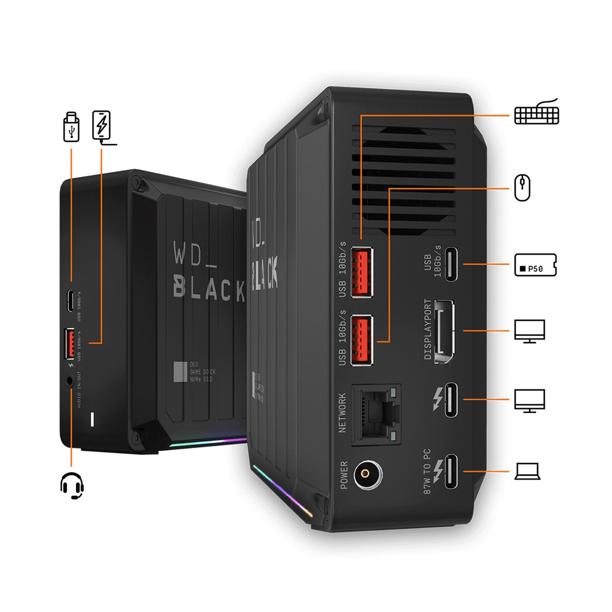 Western Digital D50 WDBA3U0020BBK 2TB NVMe Thnderbolt Siyah Game Dock SSD
