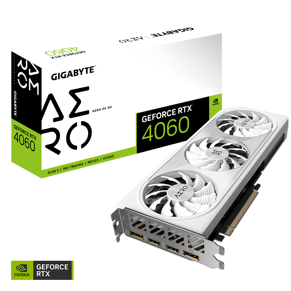 Gigabyte GeForce RTX 4060 AERO OC 8G GV-N4060AERO OC-8GD GDDR6 128Bit DX12 DLSS 3 Gaming (Oyuncu) Ekran Kartı