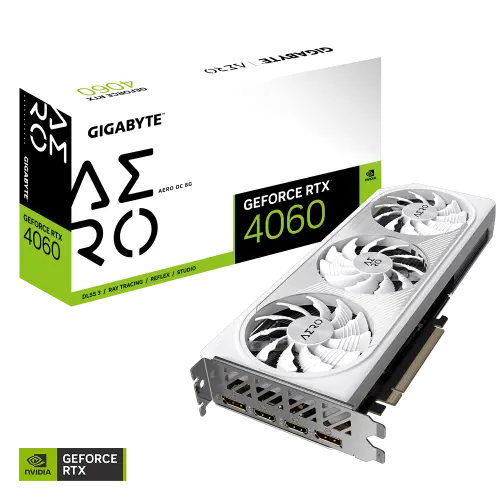 Gigabyte GeForce RTX 4060 AERO OC 8G GV-N4060AERO OC-8GD GDDR6 128Bit DX12 DLSS 3 Gaming (Oyuncu) Ekran Kartı