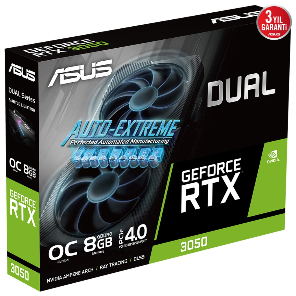 ASUS Dual GeForce RTX 3050 OC V2 DUAL-RTX3050-O8G V2 8GB GDDR6 128Bit DX12 Gaming (Oyuncu) Ekran Kartı