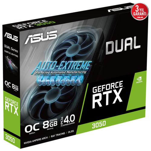ASUS Dual GeForce RTX 3050 OC V2 DUAL-RTX3050-O8G V2 8GB GDDR6 128Bit DX12 Gaming (Oyuncu) Ekran Kartı