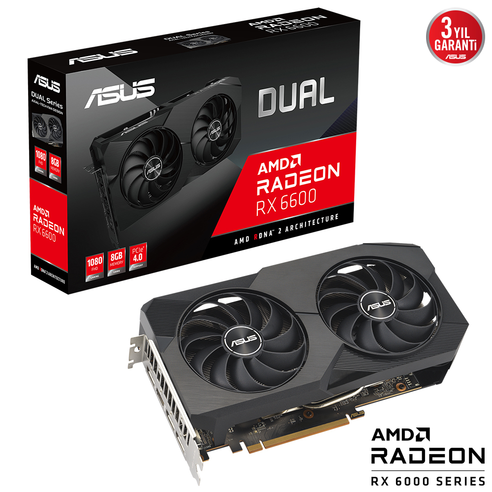 ASUS Dual Radeon RX 6600 DUAL-RX6600-8G-V2 8GB GDDR6 128Bit DX12 Gaming (Oyuncu) Ekran Kartı