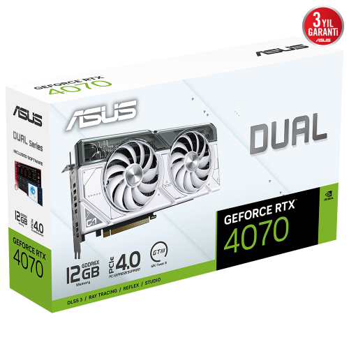 Asus Dual GeForce RTX 4070 DUAL-RTX4070-12G-WHITE GDDR6X 192Bit DX12 DLSS 3 Gaming (Oyuncu) Ekran Kartı