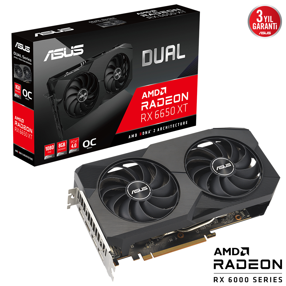 ASUS Dual Radeon RX 6650 XT OC DUAL-RX6650XT-O8G-V2 8GB GDDR6 128Bit DX12 Gaming (Oyuncu) Ekran Kartı