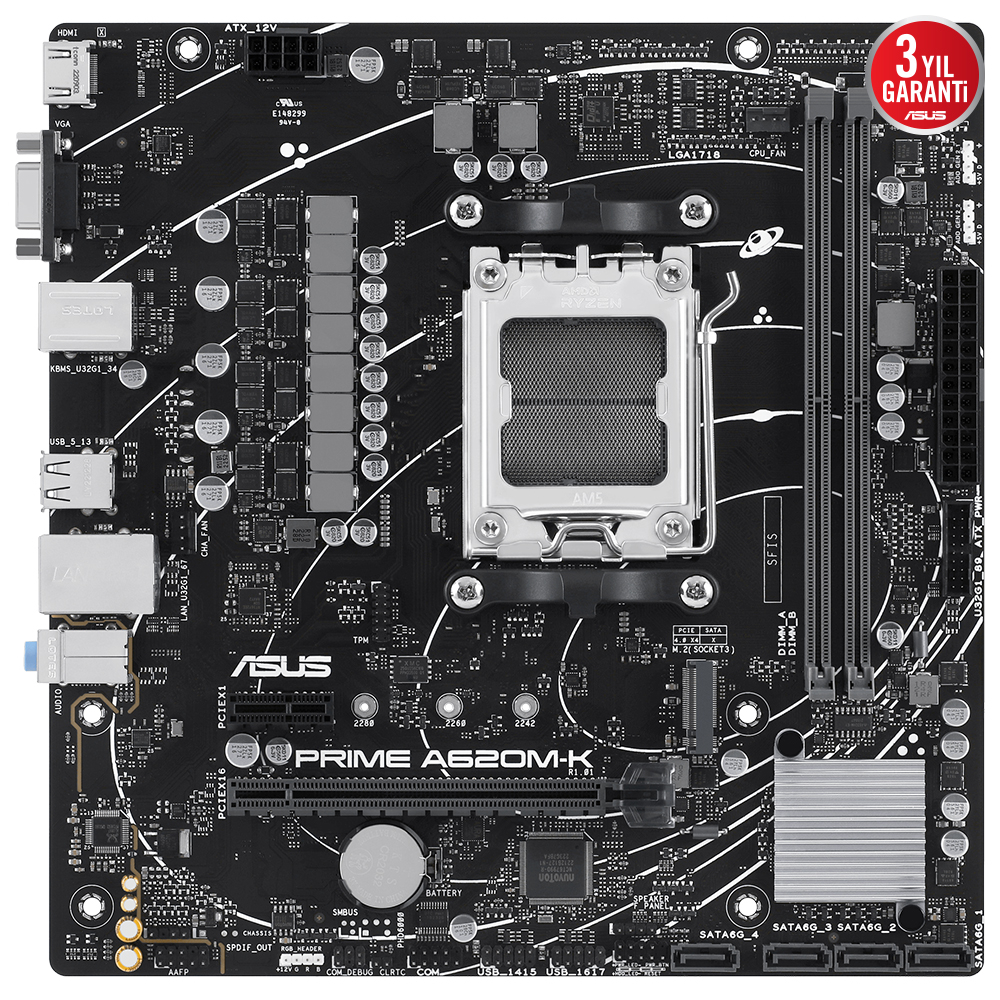 ASUS Prime A620M-K AMD A620 AM5 Soket DDR5 6400(OC)MHz mATX Anakart
