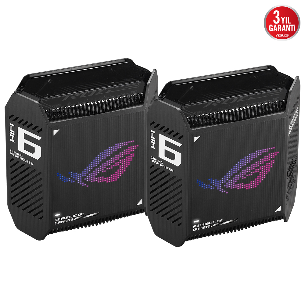 ASUS Rog Rapture GT6 (B-2-PK) WiFi6 Gaming Mesh Router Siyah (2'li)
