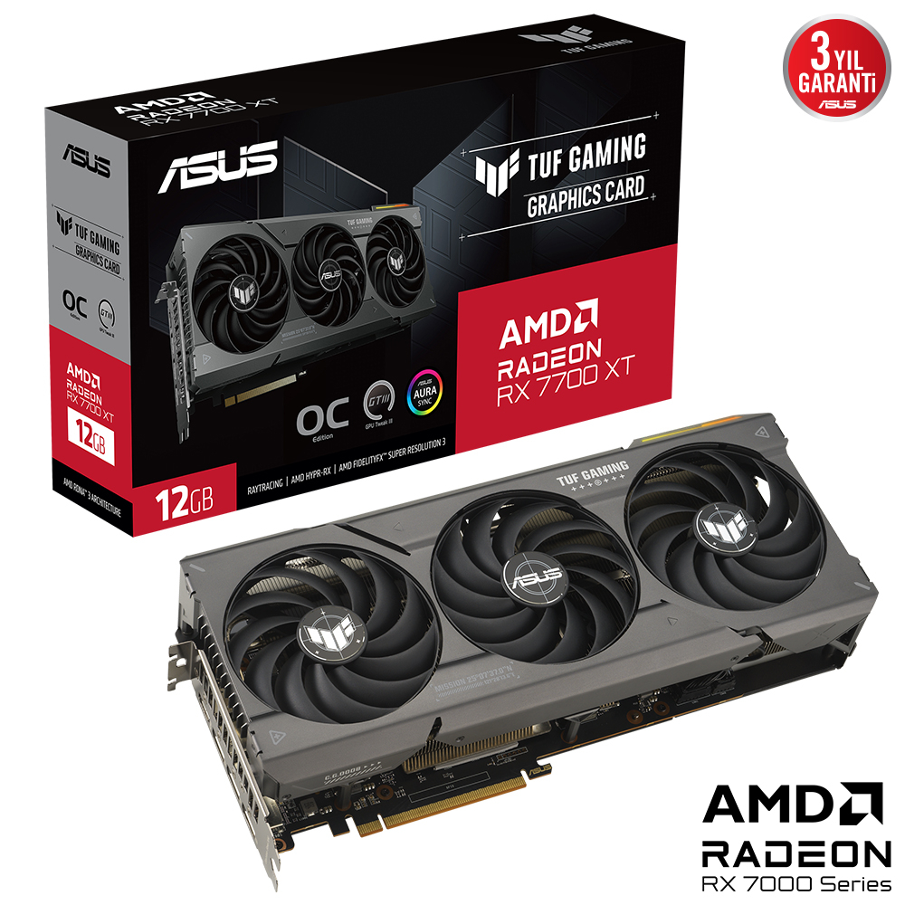 ASUS TUF Gaming Radeon RX 7700 XT OC TUF-RX7700XT-O12G-GAMING 12GB GDDR6 192Bit DX12 Gaming (Oyuncu) Ekran Kartı