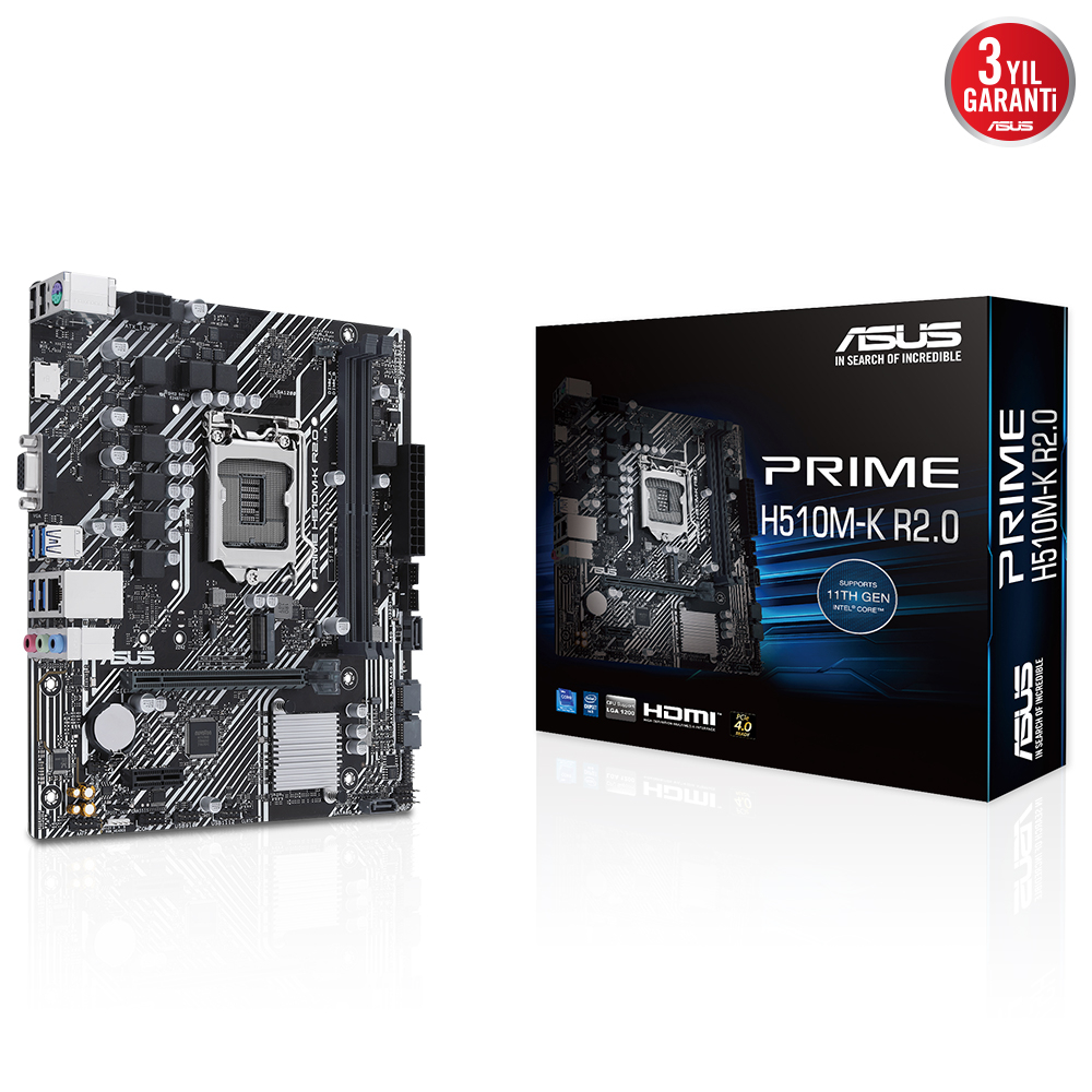 ASUS PRIME H510M-K R2.0 Intel H510 Soket 1200 DDR4 3200(OC)MHz mATX Gaming (Oyuncu) Anakart