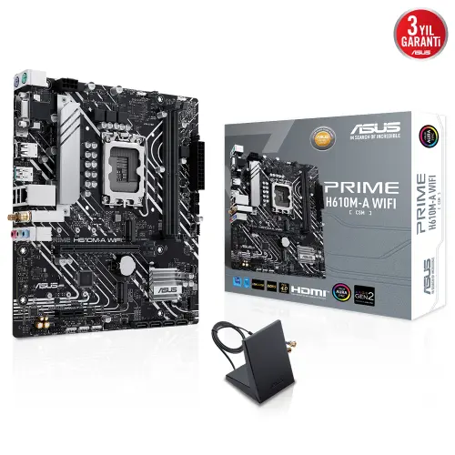 ASUS Prime H610M-A WIFI D5 Intel H610 Soket 1700 DDR5 5600MHz mATX Gaming (Oyuncu) Anakart