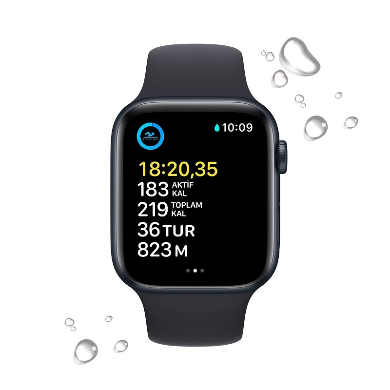 Apple Watch SE GPS 44mm Gece Yarısı Alüminyum Kasa ve Gece Yarısı Spor Kordon - MNK03TU/A