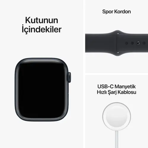 Apple Watch Series 8 GPS 41mm Gece Yarısı Alüminyum Kasa Gece Yarısı Spor Kordon - MNP53TU/A 