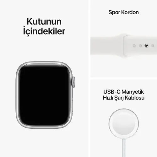 Apple Watch Series 8 GPS 41mm Gümüş Rengi Alüminyum Kasa Beyaz Spor Kordon - MP6K3TU/A