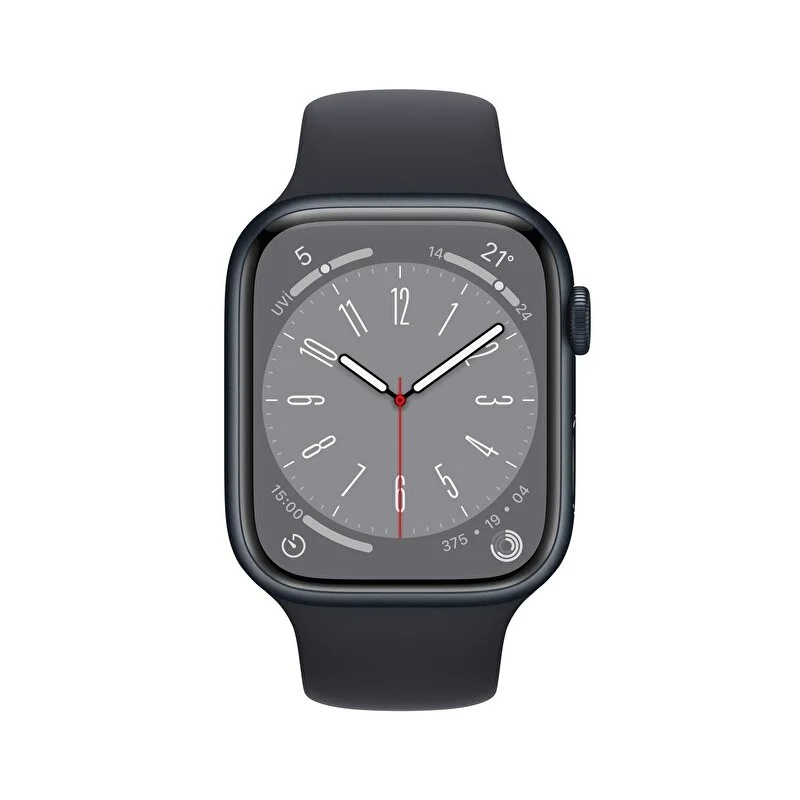 Apple Watch Series 8 GPS 45mm Gece Yarısı Alüminyum Kasa Gece Yarısı Spor Kordon - MNP13TU/A