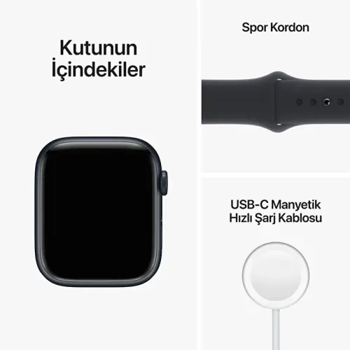 Apple Watch Series 8 GPS 45mm Gece Yarısı Alüminyum Kasa Gece Yarısı Spor Kordon - MNP13TU/A