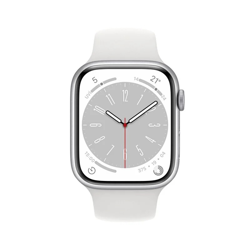 Apple Watch Series 8 GPS 45mm Gümüş Rengi Alüminyum Kasa Beyaz Spor Kordon - MP6N3TU/A