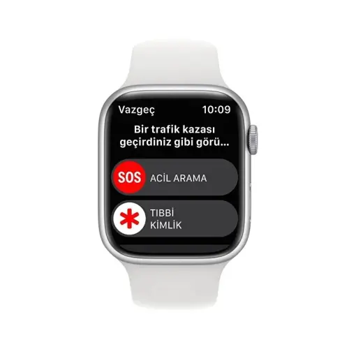 Apple Watch Series 8 GPS 45mm Gümüş Rengi Alüminyum Kasa Beyaz Spor Kordon - MP6N3TU/A