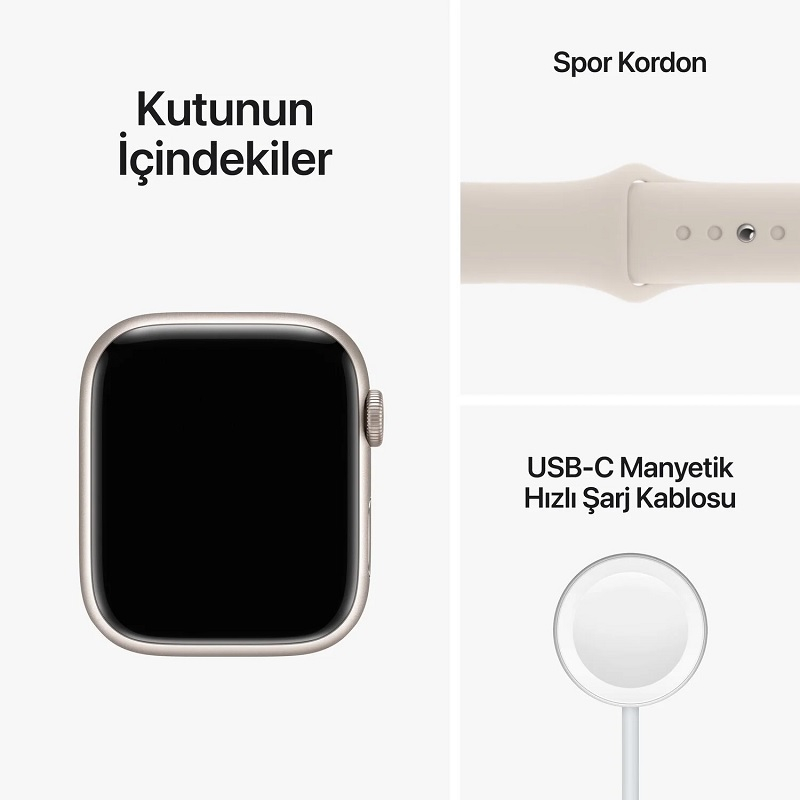 Apple Watch Series 8 GPS 45mm Yıldız Işığı Alüminyum Kasa Yıldız Işığı Spor Kordon - MNP23TU/A