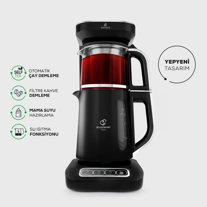 Karaca Çaysever Robotea Pro 4in1 2500 W Space Gray Konuşan Cam Demlikli Çay Makinesi