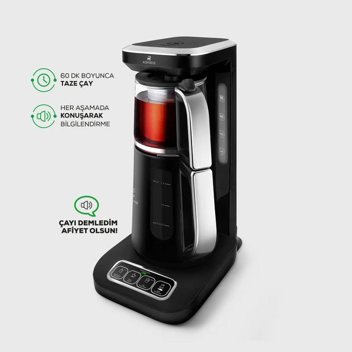 Karaca Çaysever Robotea Pro 4in1 2500 W Space Gray Konuşan Cam Demlikli Çay Makinesi