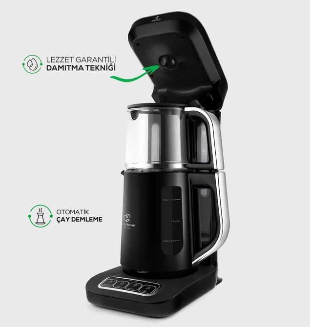 Karaca Çaysever Robotea Pro 4in1 2500 W Space Gray Konuşan Cam Demlikli Çay Makinesi