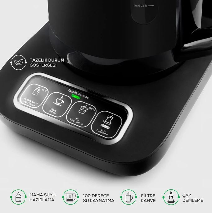 Karaca Çaysever Robotea Pro 4in1 2500 W Space Gray Konuşan Cam Demlikli Çay Makinesi