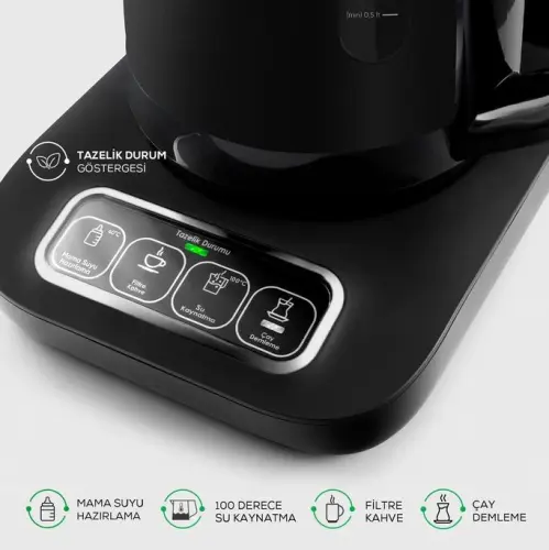 Karaca Çaysever Robotea Pro 4in1 2500 W Space Gray Konuşan Cam Demlikli Çay Makinesi