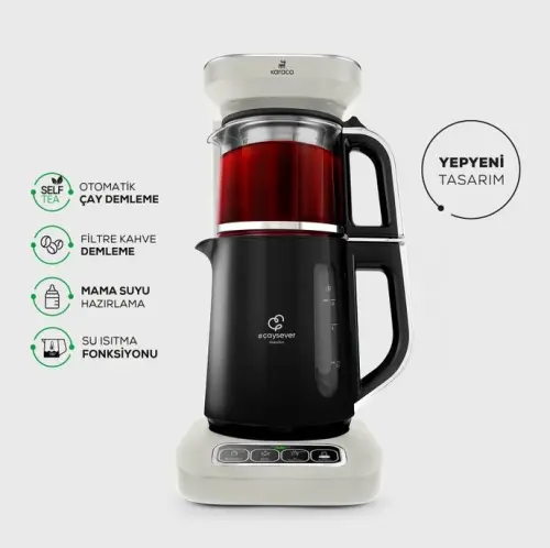 Karaca Çaysever Robotea Pro 4in1 2500 W Starlight Konuşan Cam Demlikli Çay Makinesi