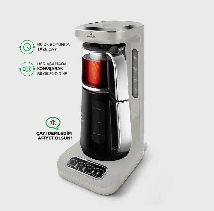 Karaca Çaysever Robotea Pro 4in1 2500 W Starlight Konuşan Cam Demlikli Çay Makinesi