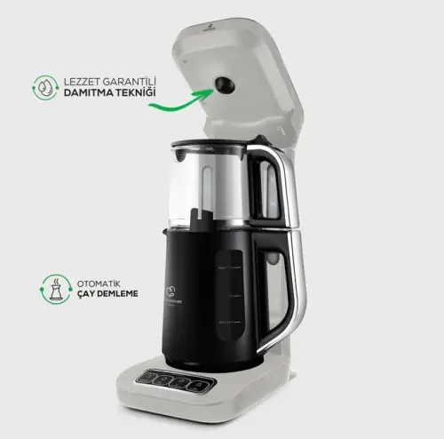 Karaca Çaysever Robotea Pro 4in1 2500 W Starlight Konuşan Cam Demlikli Çay Makinesi