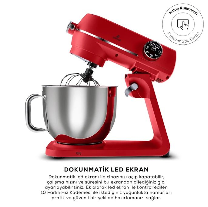 Karaca Multichef Artisan 7 lt 1800 W Kırmızı Döküm Stand Mikser